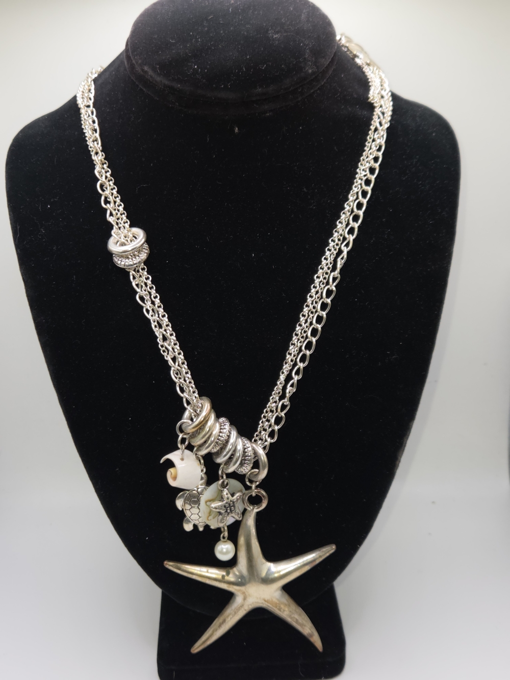 Silver Starfish Charm Multi-Chain Necklace - Women Jewelry